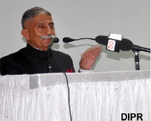 The Governor of Arunachal Pradesh Brig. (Dr.) B.D. Mishra (Retd) delivering speech on the state level  painting competition on Energy Conservation organised by NHPC to promote energy conservation and prevent energy misuse at State Banquet Hall, Itanagar on 14th November2017.